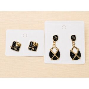 2 Pairs Black & Gold Statement Earrings – Stud & Dangle Set